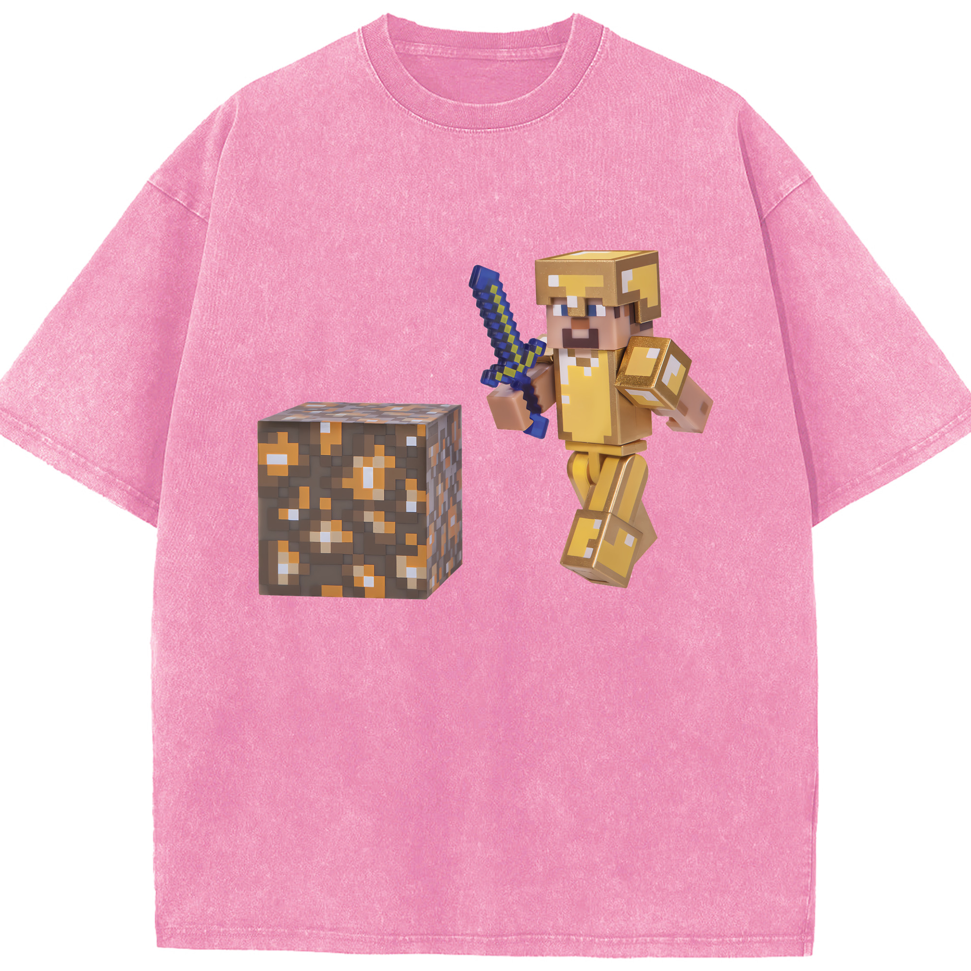 （画像用） マインクラフト ブロックの世界 Minecraft MC Block world 綿100% ヴィンテージ風 半袖Tシャツ（フロントプリント）